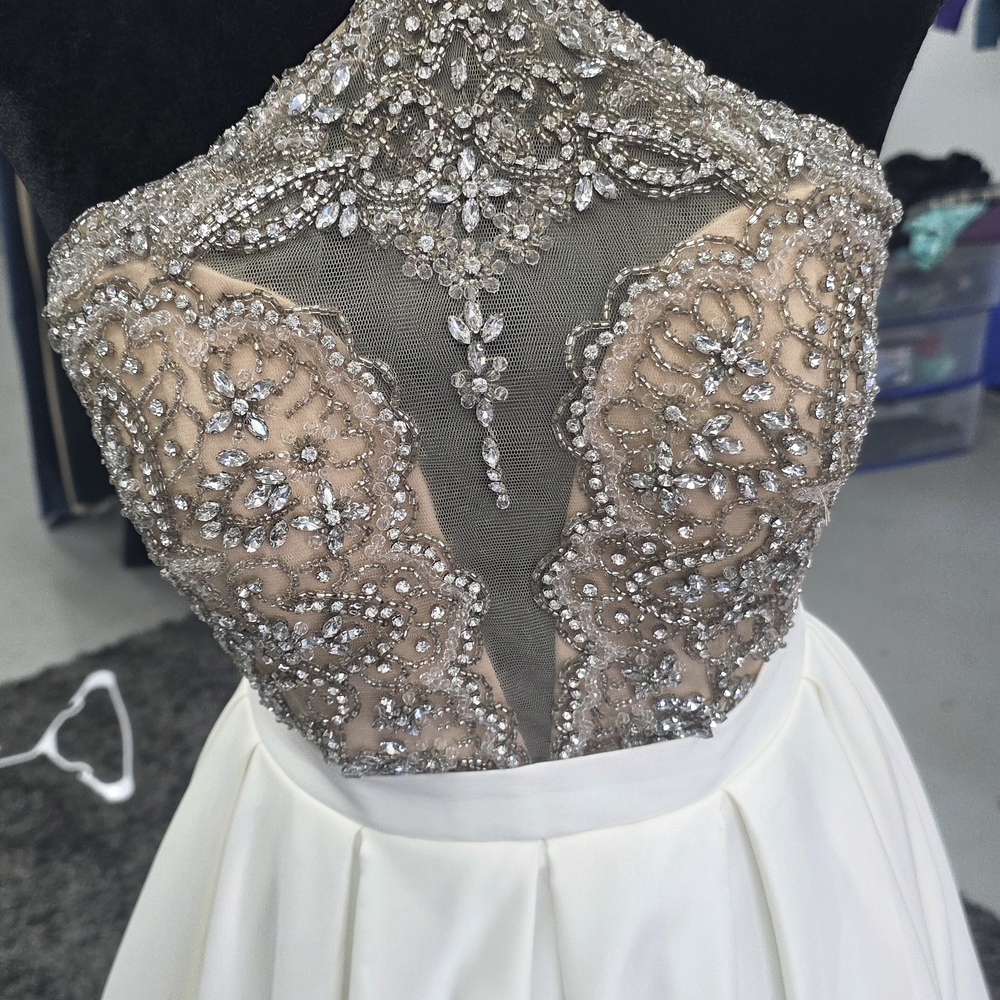 Vienna Prom Silver and Cream Embellished Gown